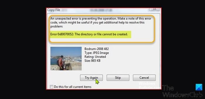 USB 복사 오류 0x80070052 디렉터리 또는 파일을 만들 수 없습니다 해결 방법