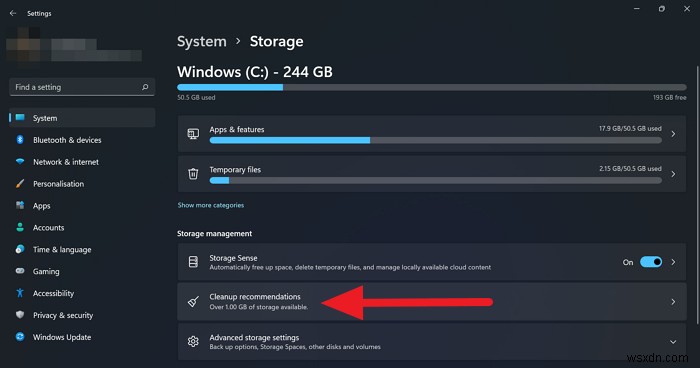 Windows 11 정리 권장 사항 기능으로 디스크 공간 확보하는 방법