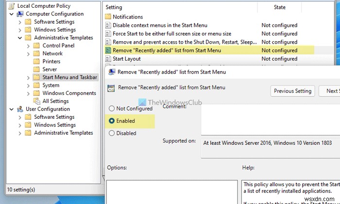 Windows 11 시작 메뉴에서 권장 목록 표시 또는 숨기는 방법