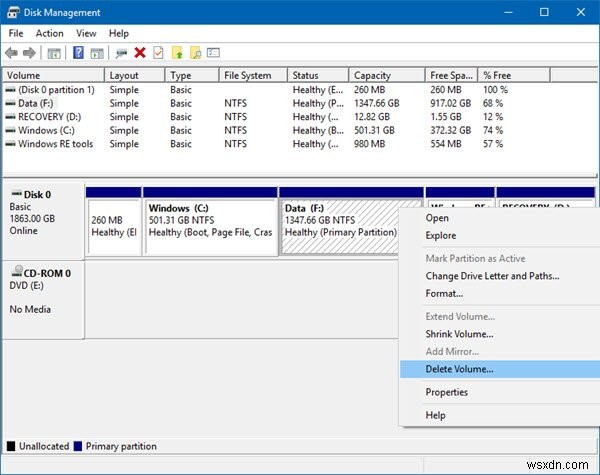 Windows 11/10에서 볼륨 또는 드라이브 파티션 삭제하는 방법