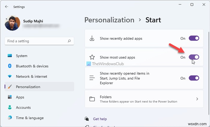 Windows 11 시작 메뉴에서 가장 많이 사용되는 앱 목록 표시·숨기기 방법