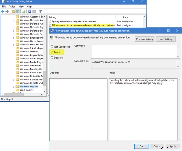 종량제 연결에서도 Windows 업데이트 자동 다운로드 허용하는 방법