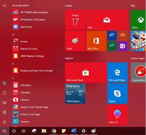 Windows 11/10 시작 메뉴에 사용자 지정 색상 테마를 적용하는 방법