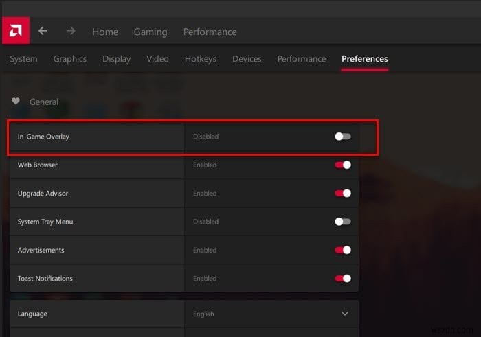 AMD Radeon Software에서 Alt+R 게임 내 오버레이 비활성화하는 방법