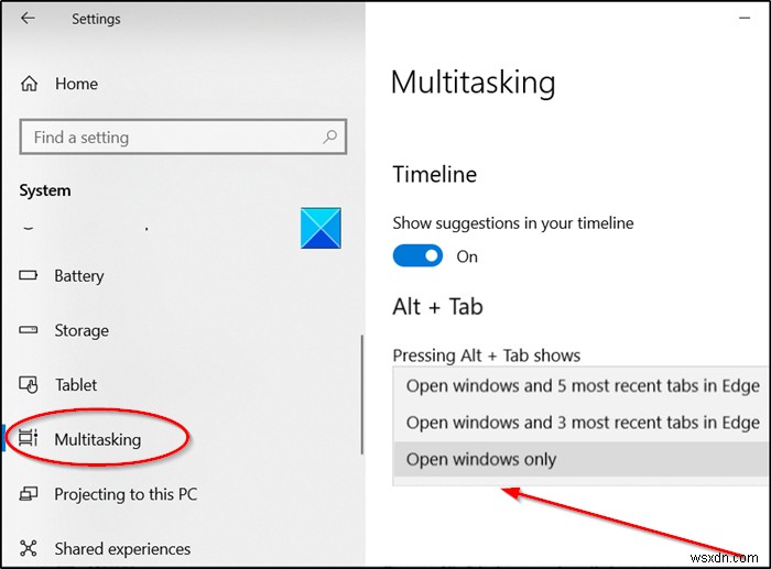 Windows 11/10 Alt+Tab 화면에서 Edge 브라우저 탭 제거하는 방법