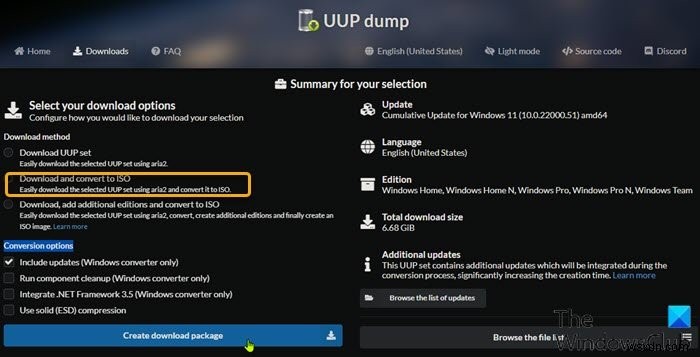 UUP Dump 도구로 Windows 11 Insider Preview ISO 파일 다운로드하는 방법