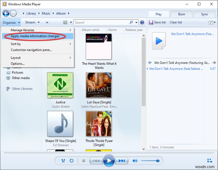 Windows Media Player에서 트랙 제목 다운로드 및 추가하는 방법