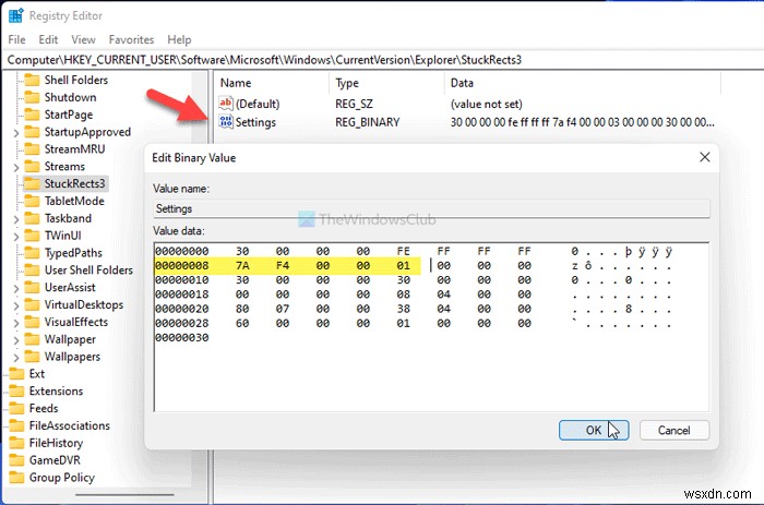 Windows 11에서 레지스트리 편집기로 작업 표시줄을 화면 맨 위로 이동하는 방법