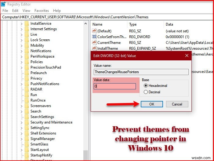 Windows 11/10에서 테마가 마우스 포인터를 변경하지 못하도록 차단하는 방법