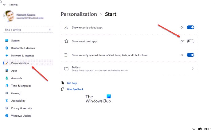 Windows 11/10 시작 메뉴에서 가장 많이 사용되는 앱 제거하는 방법