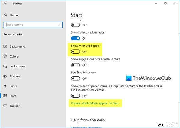 Windows 11/10 시작 메뉴에서 가장 많이 사용되는 앱 제거하는 방법