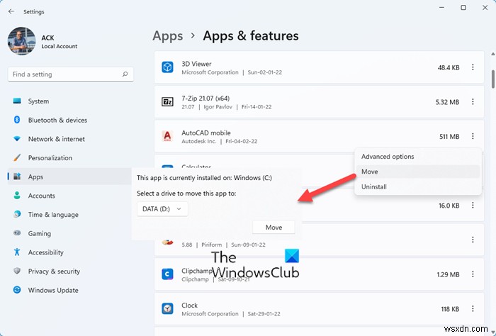 Windows 설정으로 Microsoft Store 앱을 다른 드라이브로 이동하는 방법