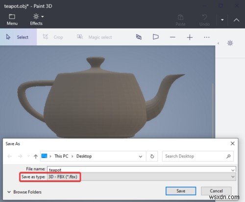 Windows 10 그림판 3D로 OBJ 파일을 FBX 형식으로 변환하는 방법