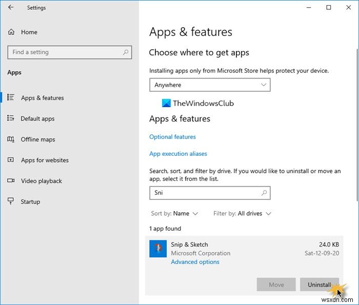 Windows 11/10에서 Snip & Sketch(캡처 및 스케치) 비활성화 또는 제거하는 방법