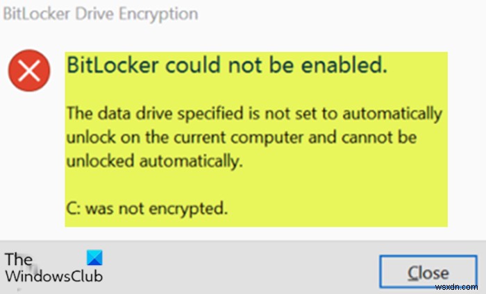 BitLocker 지정된 데이터 드라이브가 자동 잠금 해제로 설정되지 않았습니다 오류 해결 방법