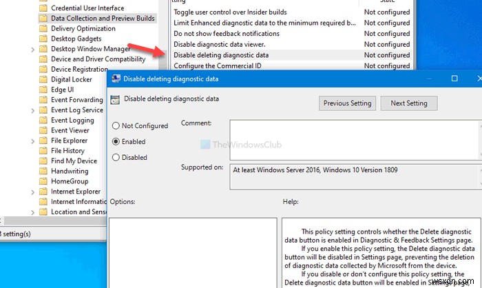 Windows 11/10에서 사용자가 진단 데이터를 삭제하지 못하도록 설정하는 방법