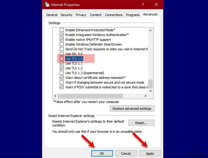 Windows 11/10에서 TLS 1.0 비활성화하는 방법
