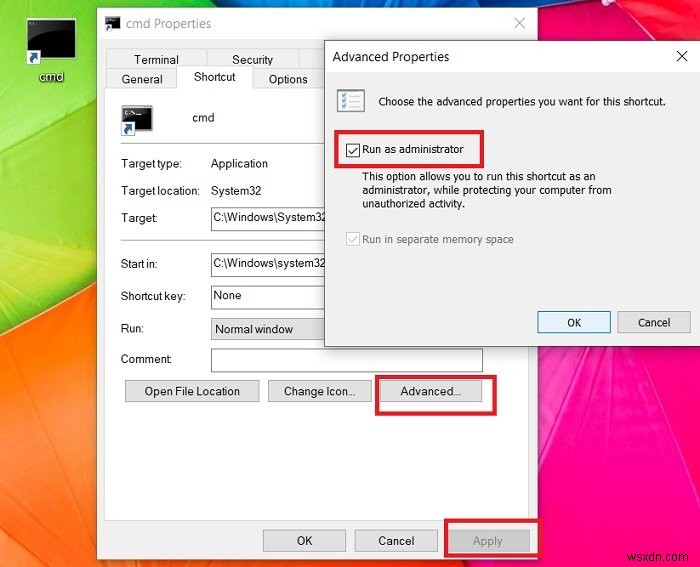 Windows 10에서 명령 프롬프트와 PowerShell을 항상 관리자 권한으로 실행하는 방법