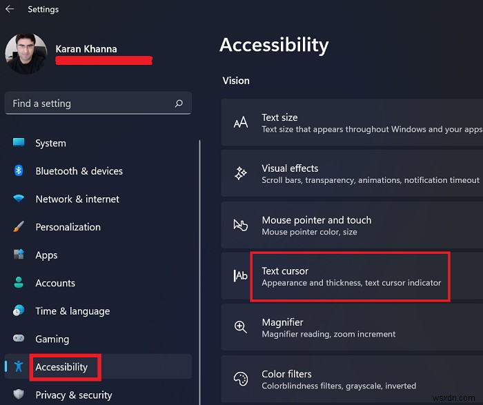 Windows 11/10에서 텍스트 커서 표시기 크기·색상·두께 변경하는 방법