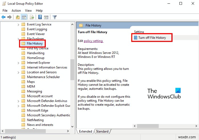 GPEDIT 또는 REGEDIT로 Windows 10 파일 기록(File History) 백업 영구 비활성화하기