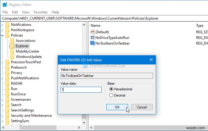Windows 10 작업 표시줄 우클릭 메뉴에서  도구 모음  옵션 표시 또는 숨기기