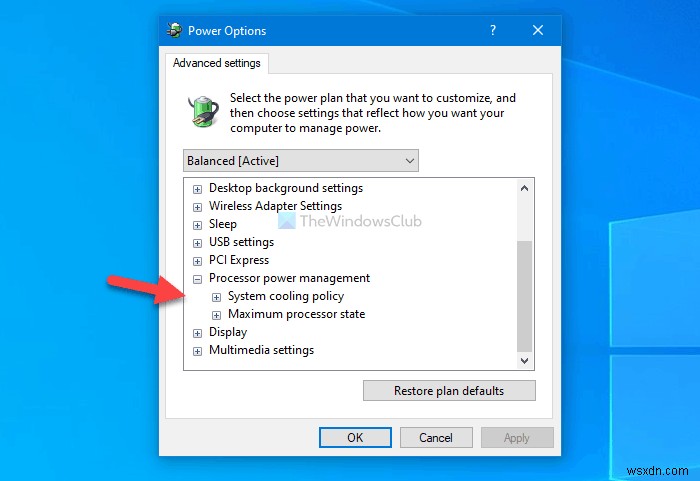 Windows 11/10 전원 옵션에서 최소·최대 프로세서 상태 표시 또는 숨기는 방법