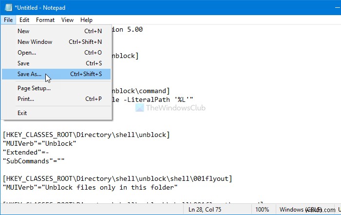 레지스트리로 Windows 10 우클릭 메뉴에 차단 해제 옵션 추가하는 방법