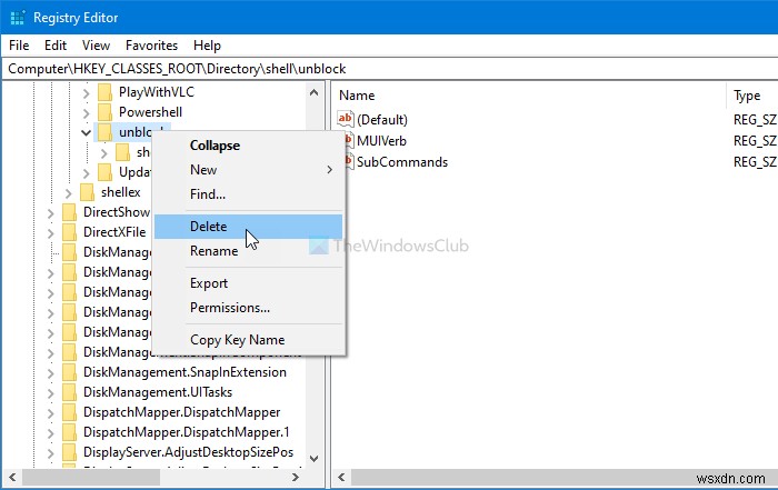 레지스트리로 Windows 10 우클릭 메뉴에 차단 해제 옵션 추가하는 방법
