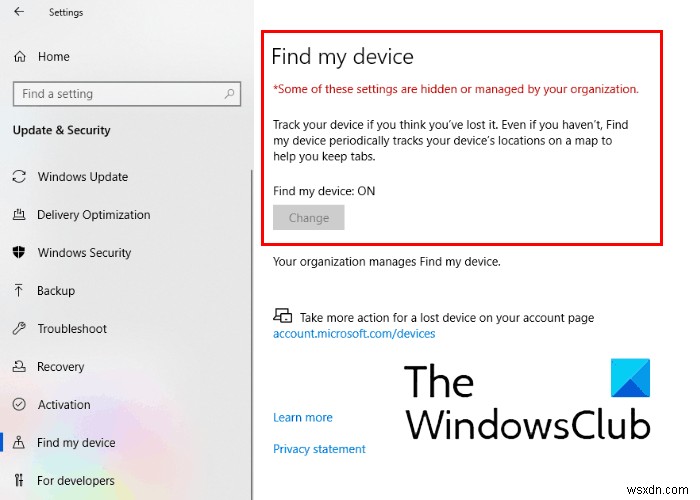 Windows 11/10 설정에서  내 장치 찾기  옵션을 비활성화하는 방법
