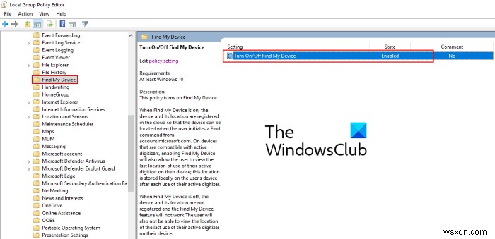 Windows 11/10 설정에서  내 장치 찾기  옵션을 비활성화하는 방법