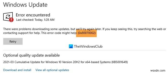 Windows 업데이트 오류 코드 0x80070002 완벽 해결 가이드