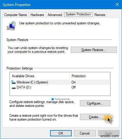 Windows 10에서 시스템 복원 바로 가기 만드는 방법