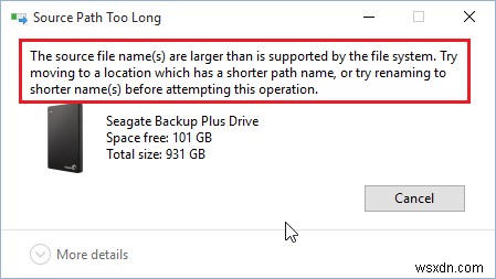 Windows 오류 해결: 소스 파일 이름이 파일 시스템에서 지원하는 길이보다 깁니다