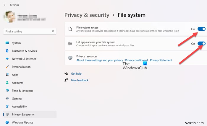 Windows 11/10에서 앱의 파일 시스템 접근을 허용하거나 차단하는 방법