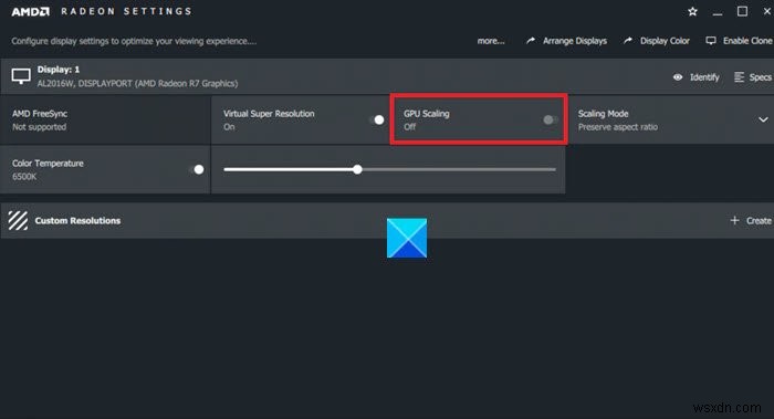 Radeon 소프트웨어에서 GPU 스케일링을 활성화하고 원하는 확장 모드를 설정하는 방법