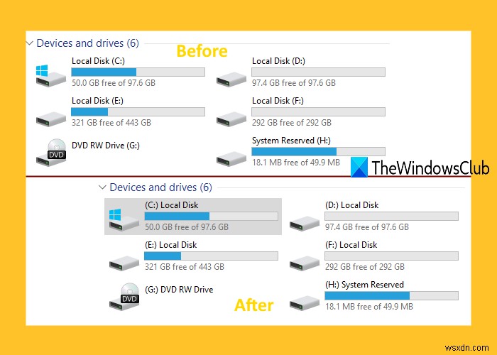 Windows 11/10 파일 탐색기에서 드라이브 문자를 이름 앞에 먼저 표시하는 방법