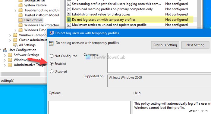 Windows 10에서 임시 프로필 로그온을 차단하는 방법