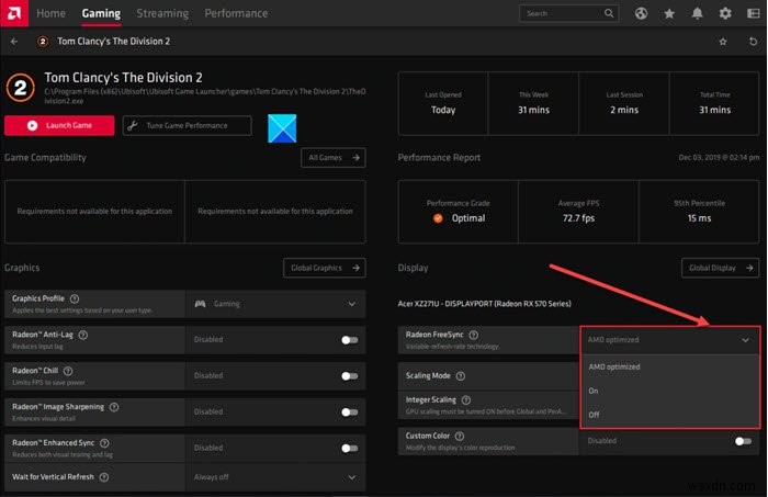 애플리케이션별로 AMD Radeon FreeSync 설정하는 방법