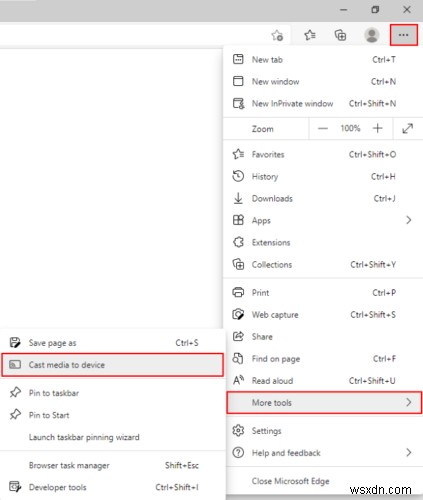 Microsoft Edge 도구 모음에 전송(Cast) 아이콘을 추가하는 방법