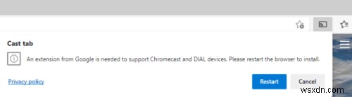 Microsoft Edge 도구 모음에 전송(Cast) 아이콘을 추가하는 방법