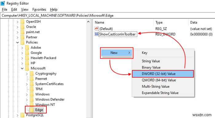 Microsoft Edge 도구 모음에 전송(Cast) 아이콘을 추가하는 방법