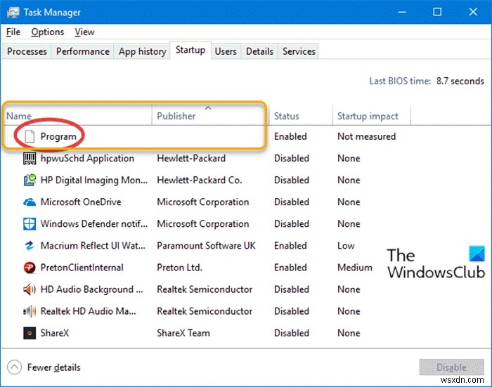 Windows 10 작업 관리자 시작 탭의 Program 항목이란? 안전한지 확인하는 방법