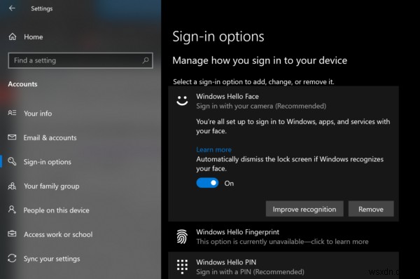 Windows Hello 얼굴 인식 시 잠금 화면 자동 해제 기능 켜고 끄는 방법