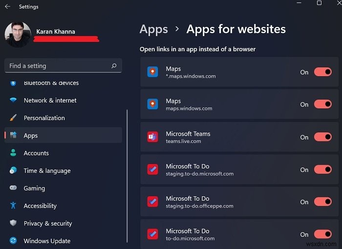 Windows 11/10 웹 사이트용 앱 기능으로 링크를 앱 또는 브라우저에서 여는 방법