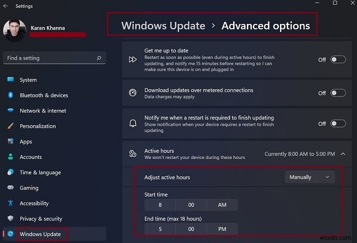 Windows 11/10에서 활성 시간(Active Hours) 설정하고 사용하는 방법