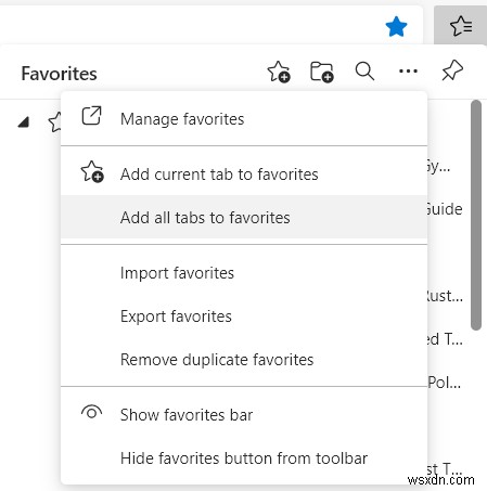 Microsoft Edge 브라우저에서 즐겨찾기를 관리하는 방법