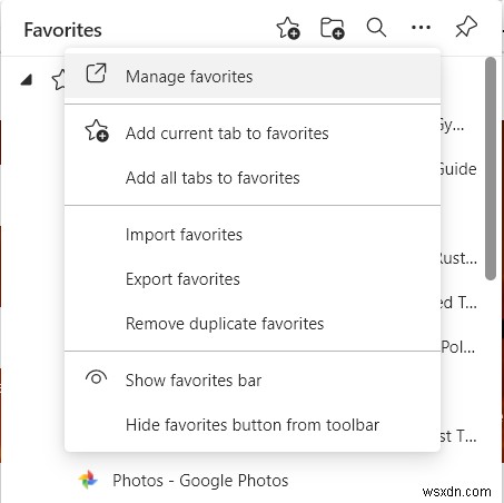 Microsoft Edge 브라우저에서 즐겨찾기를 관리하는 방법