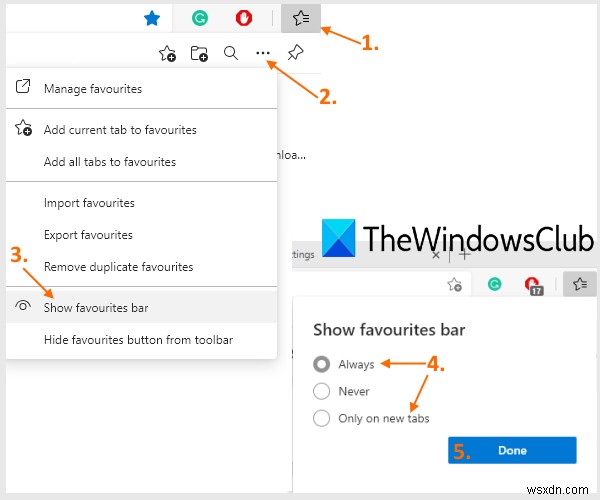 Windows 10 Microsoft Edge에서 즐겨찾기 모음 표시하는 4가지 방법