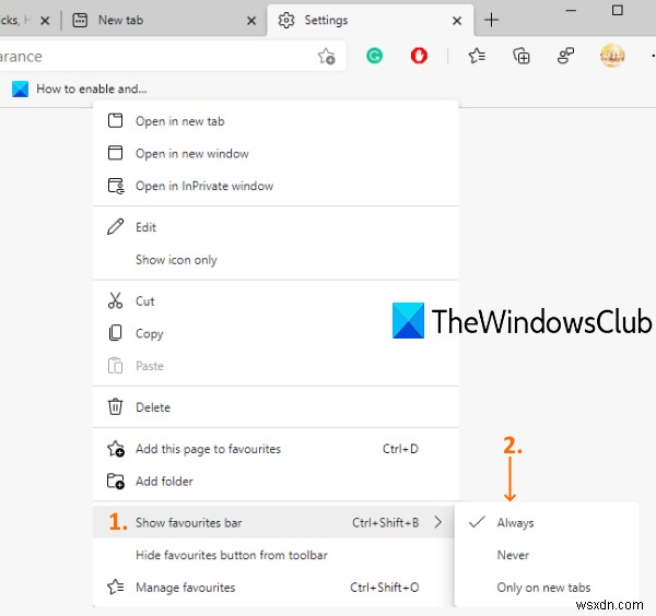 Windows 10 Microsoft Edge에서 즐겨찾기 모음 표시하는 4가지 방법