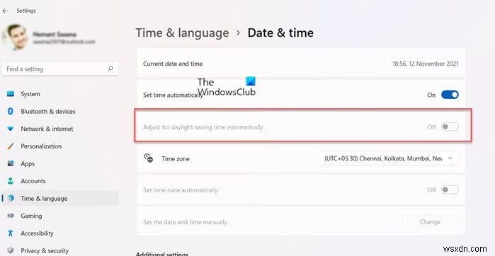 Windows 11/10에서  일광 절약 시간 자동 조정  옵션이 회색으로 비활성화될 때 해결 방법